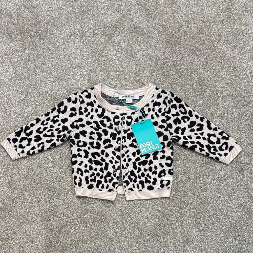 Posh Peanut Black and Cream Animal Print Kids Sweater-BNWT